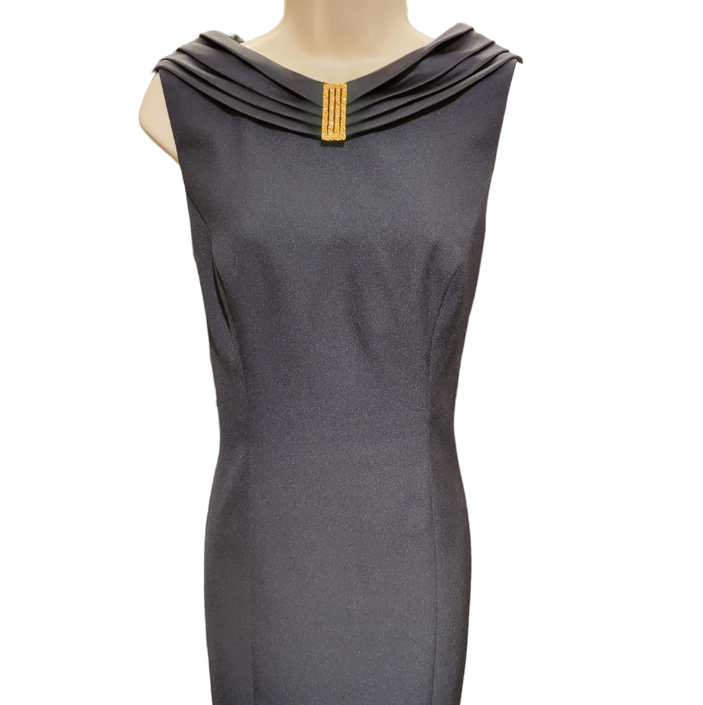 LORI ANN Montreal 10 Party Dress Black, Around Neck Folded Satin Collar Broch fr